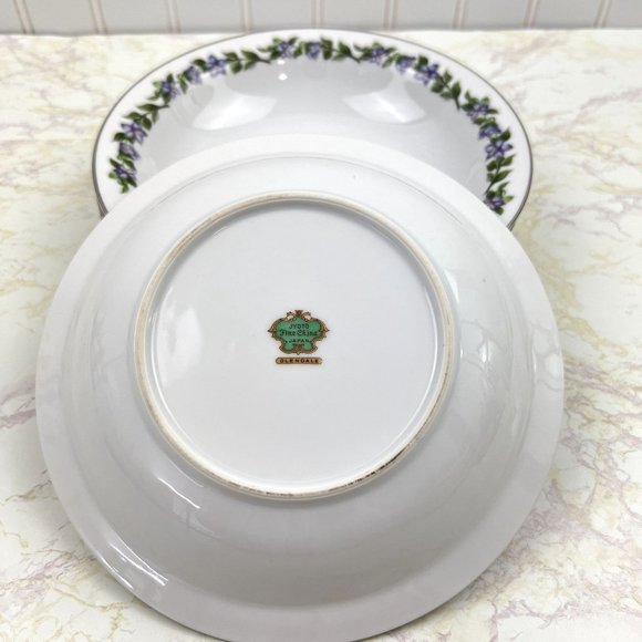 Vintage Jyoto Fine China Japan 4 Soup Bowls Glendale Pattern Violet 7 3/4” - Picture 8 of 12